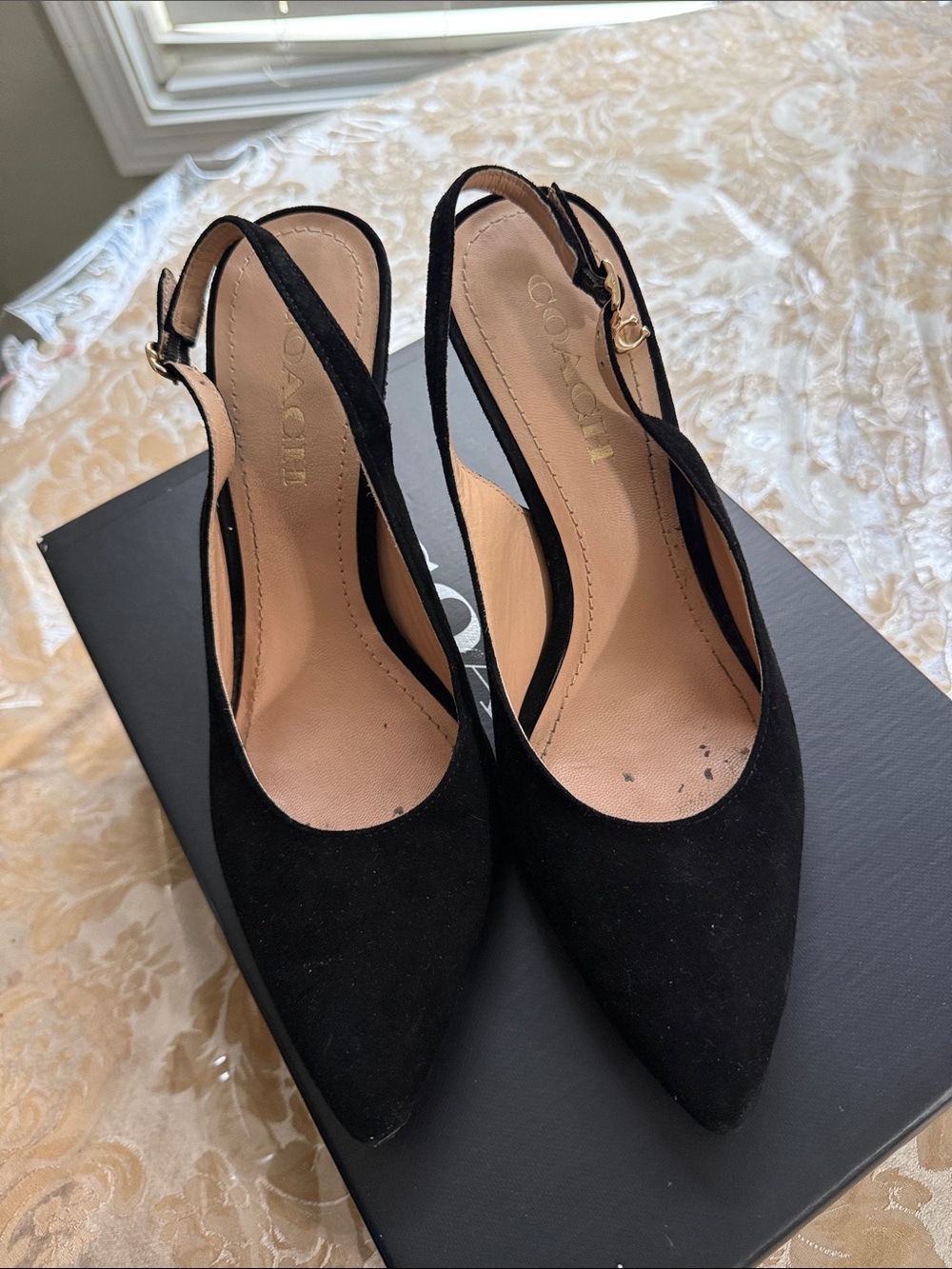 Coach Black Suede Pointed Slingback Heels